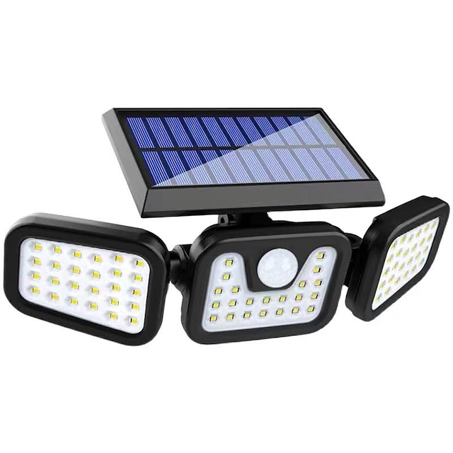  3 fejű 270° 74 LED-es napelemes oszloplámpák kültéri állítható fejjel, IP67 vízálló napelemes kerti fali lámpa emberi test mozgásérzékelővel, udvari kerti gyep terasz udvari kerítés dekoráció