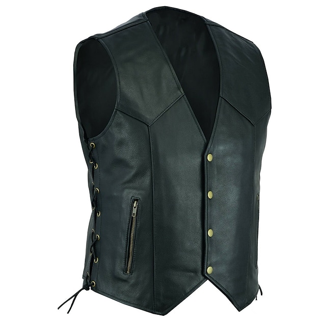  Men's Gilet Leather Vest Vacation Daily Wear Going out Fashion Basic Spring &  Fall Buttons Faux Leather Comfortable Plain Single Breasted V Neck Regular Fit Black Vest