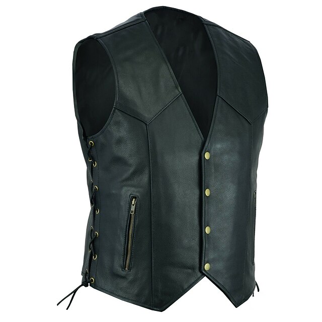 Men's Gilet Leather Vest Vacation Daily Wear Going out Fashion Basic Spring &  Fall Buttons Faux Leather Comfortable Plain Single Breasted V Neck Regular Fit Black Vest4
