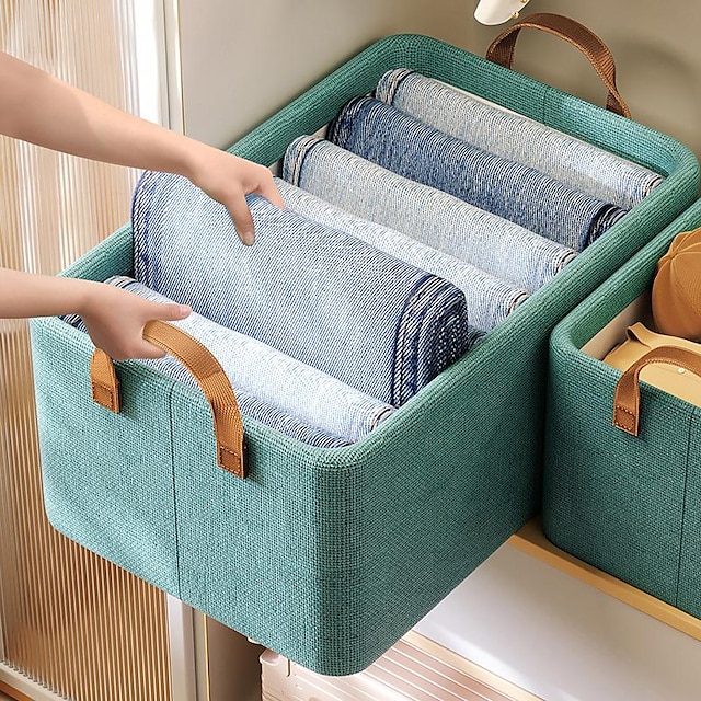  Foldable Storage Box With Steel Frame, Large Capacity Clothes Trousers Storage Basket, Portable Home Wardrobe Storage Box