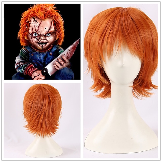  perucă cosplay scurtă portocalie chucky mireasa lui Chucky peruci cosplay rezistente la căldură