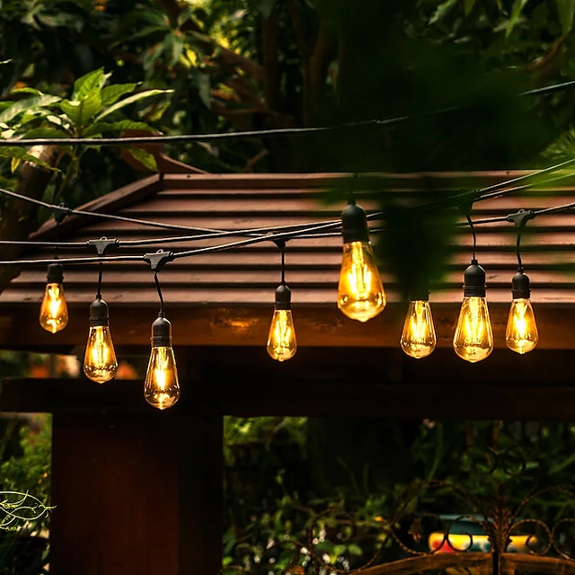 S14 Global Outdoor String Lights Commercial Grade Weatherproof Strand Edison Vintage Bulbs 10m10pcs/15m15pcs Hanging Sockets UL Listed Heavy-Duty Decorative Cafe Patio Lights for Bistro Garden