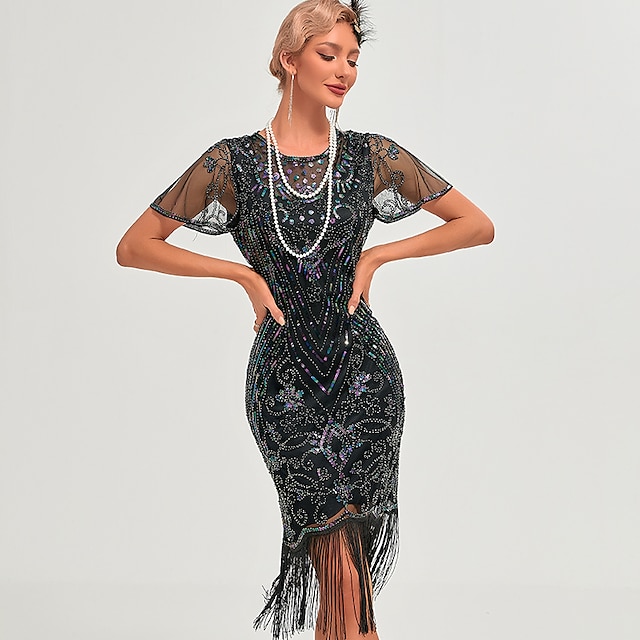  Roaring 20s 1920s Vacation Dress Flapper Dress Dress Masquerade The Great Gatsby Charleston Gentlewoman Sequins Tassel Fringe Women's New Year Masquerade Wedding Party Wedding Guest Adults' Dress