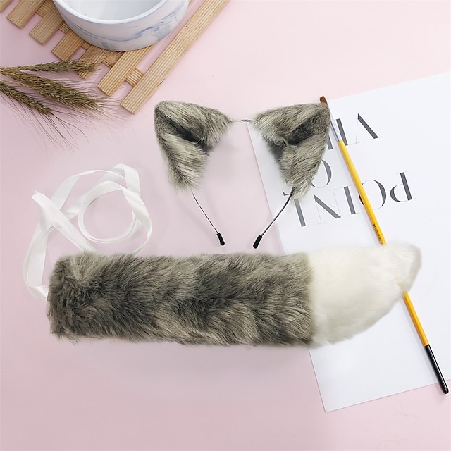  Handmade Cosplay Children'S Performance Anime Cute Fox Color Rabbit Fur Animal Ears Hair Hoop Tail Accessory Set