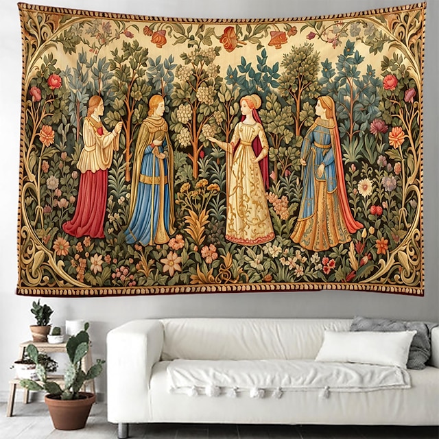  středověká zahrada ušlechtilé ženy tkaný gobelín závěsné umění velký gobelín nástěnná malba dekorace foto závěsná postel závěs domácí ložnice dekorace obývacího pokoje