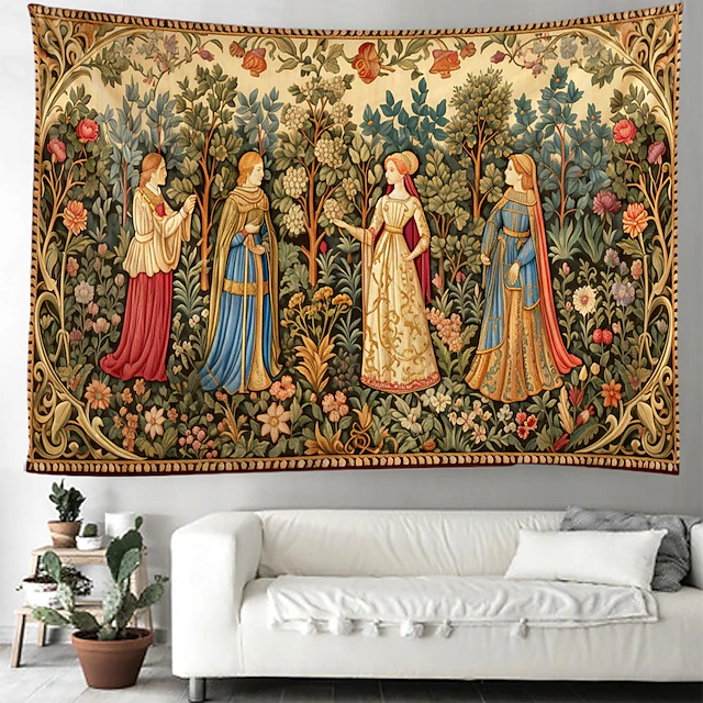 Medieval Tapestry Middle Age Tapestry Garden Noble Women Large Tapestry Wall Painting Decoration Photo Hanging Bed Curtain Home Bedroom Living Room Decoration 16