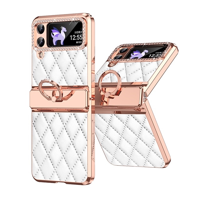 Phone Case For Samsung Galaxy Z Flip 5 Z Flip 4 Z Flip 3 Back Cover Bling  Rhinestone Plating Crystal Diamond PC PU Leather 2023 - US $25.99