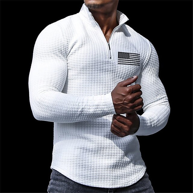 Hombre veteranos Patriótico Camisetas polo con diseño de gofre Camisetas polo de golf Manga Larga Camisas de polo Cuello Vuelto Zip Negocios Exterior Casual Diario Ropa de calle 3D Estampado Otoño