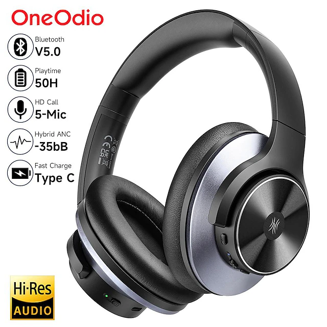 Oneodio A10 Hybrid Active Noise Cancelling Headphones Bluetooth With Hi-Res Audio Over Ear Wireless Headset ANC With Microphone 8