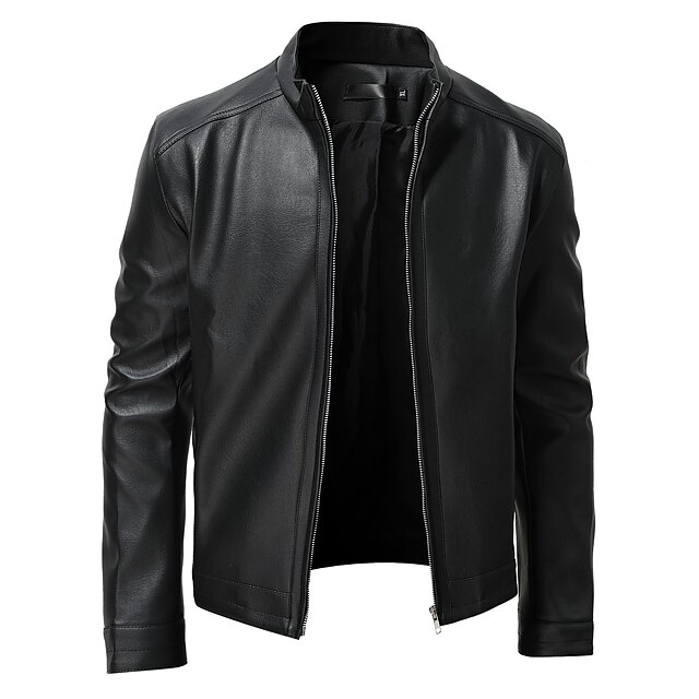 Chaqueta De Cuero Casual Para Hombre 2025 - Abrigo De Poliéster, Diseño Liso Y Versátil Para El Día A Día