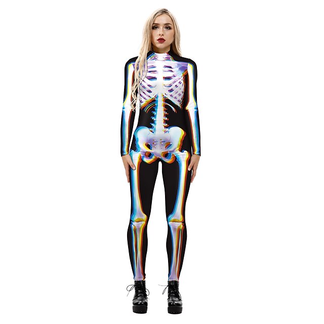 Skeleton Skull Carnival Cosplay Costume Skin Suit Bodysuit One Piece ...