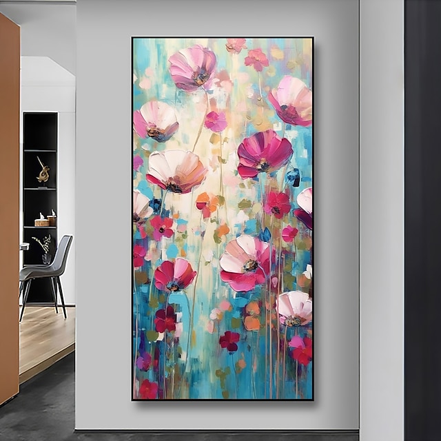  handgjord oljemålning duk väggkonst dekor original blommålning abstrakt blommig landskapsmålning för heminredning med sträckt ram/utan inre ram målning