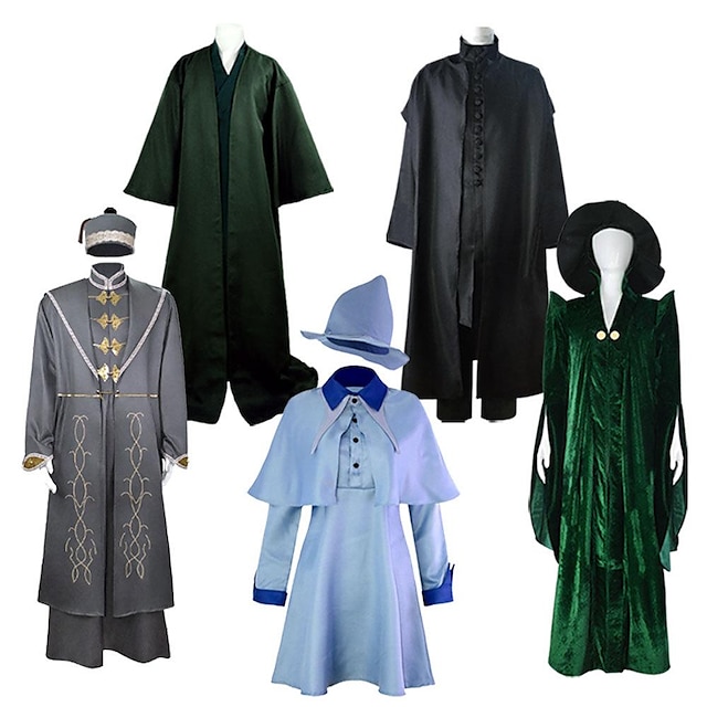  Czarownica Czarodziej Minerwa McGonagall Kostium Cosplay Stroje Męskie Damskie Kostiumy z filmów Kostium Snape'a Kostium Voldemorta Kostium McGonagall Halloween Karnawał Bal maskowy Top Płaszcz Czapka