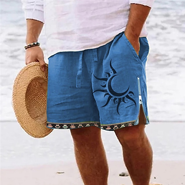  Men's Sun Graphic Prints Swim Trunks Swim Shorts Board Shorts Mid Waist Vintage Ethnic Style Retro Vintage Casual Daily Holiday Zipper Pocket Elastic Waist Designer Clothing Apparel