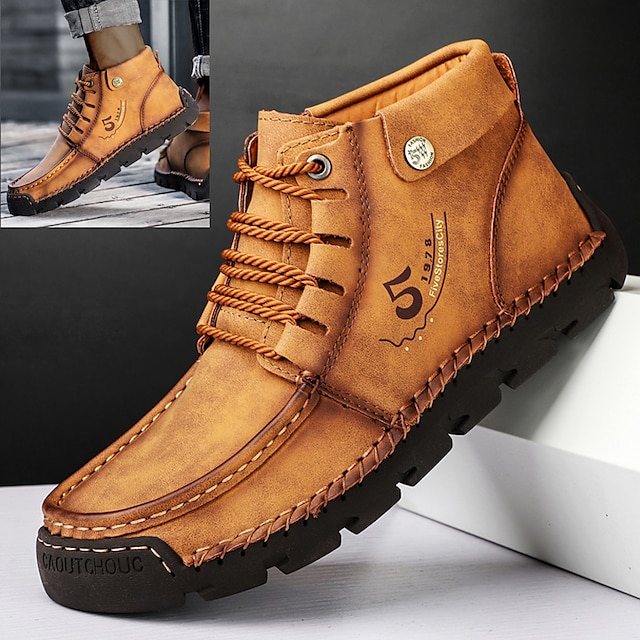  Hombre Botas Oxfords Retro Zapatos hechos a mano Zapatos Confort Zapatos de Paseo Vintage Clásico Casual Exterior Diario Cuero Cómodo Botines / Hasta el Tobillo Mocasín Negro Amarillo Caqui Primavera