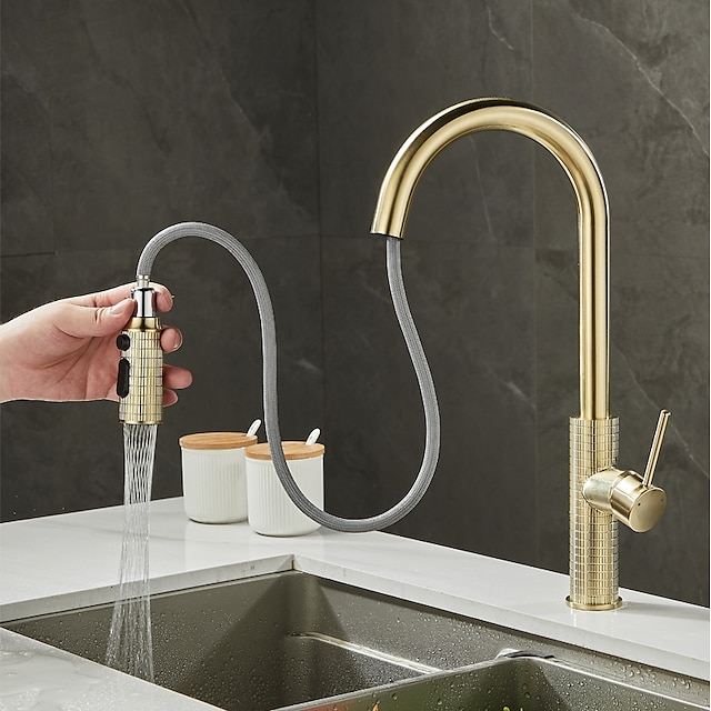  Kitchen Faucet Pull Out Sink Mixer Vessel Tap with 3 Mode Spout, 360 Degree Rotate Single Handle with Cold and Hot Hose
