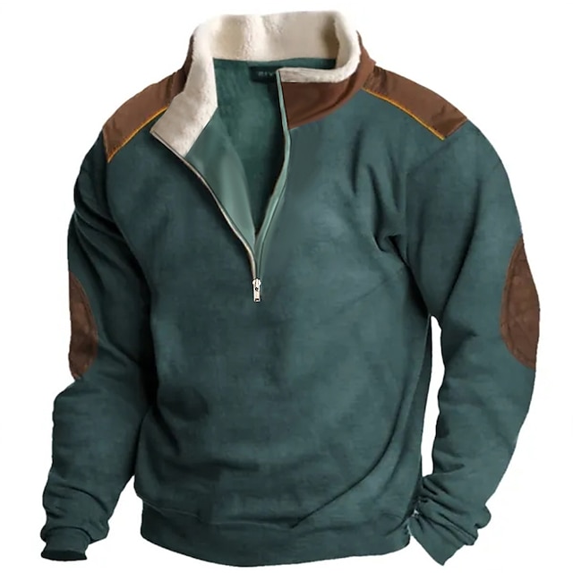 Men's Sweatshirt Zip Sweatshirt Black Army Green Khaki Standing Collar ...