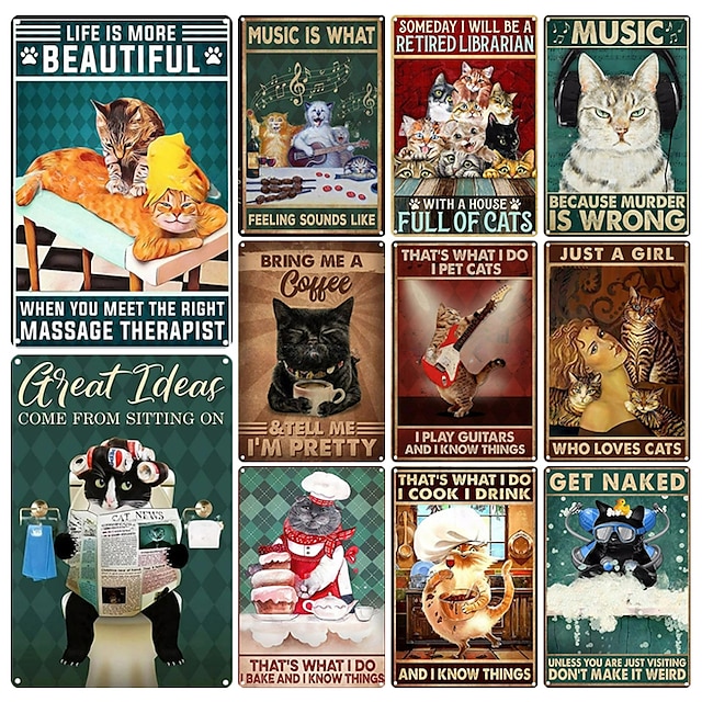  1 szt. retro metalowa plakietka emaliowana słodki kot plakietka emaliowana vintage kuchnia tabliczki dekoracje ścienne, malarstwo ścienne wiszące do wystroju domu wall art metalowa plakietka