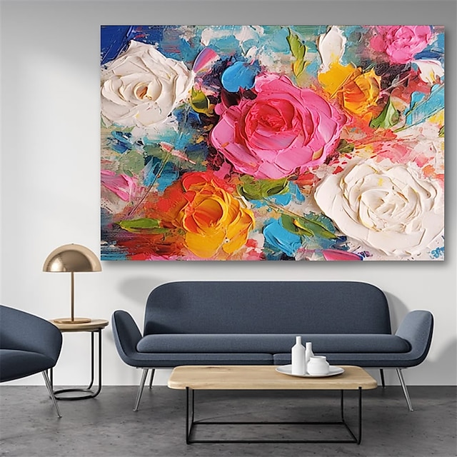  oljemålning 100 % handgjord handmålad väggkonst på duk abstrakt färgglad vintage blommig botanisk modern heminredning dekor rullad duk utan ram osträckt