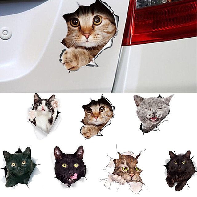  winston & adesivos de gato 3d de urso - pacote com 2 - decalques de parede de gato preto - adesivos de parede de gato para quarto - geladeira - banheiro - carro - embalado para varejo