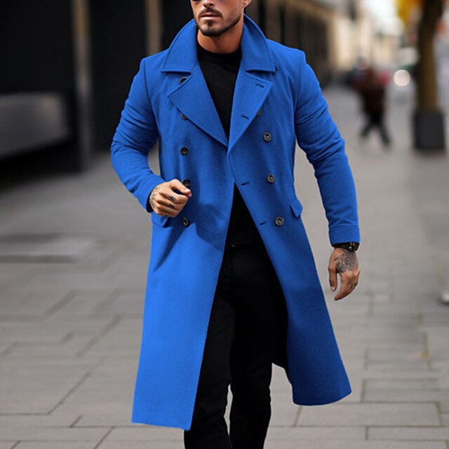 Men's Winter Coat Peacoat Trench Coat Outdoor Daily Wear Fall & Winter Polyester Windbreaker