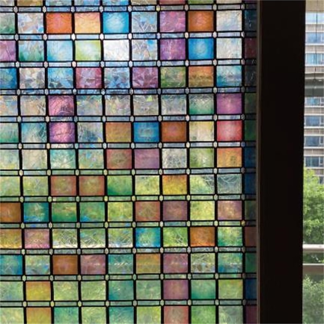  3D Color Grid Laser Electrostatic Glass Sticker With Transparent And Opaque Window Anti Peeping Film 45*100cm