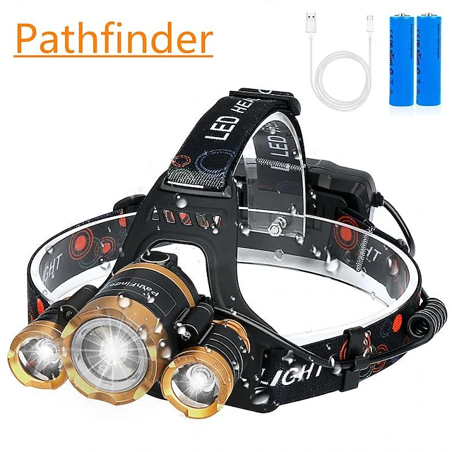 Pathfinder IR Sensor LED Headlight Headlamp Head Flashlight Torch Zoomable 12000 Lumen T6 Rechargeable Forehead Lamp Light Fishing 10