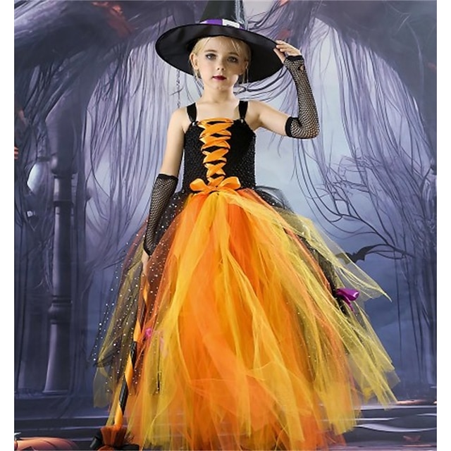  Kids Girls' Dress Party Dress Color Block Witch costume kids halloween custome Sleeveless Performance Special Occasion Pegeant Mesh Elegant Fashion Beautiful Polyester Maxi Party Dress Swing Dress