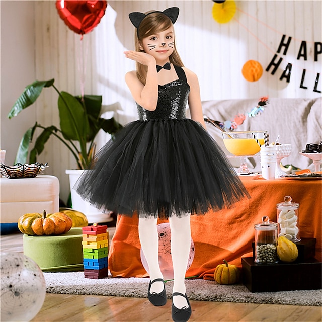  Kids Girls' Dress Animal Leopard Gradient Sleeveless Performance Party Outdoor Mesh Vacation Fashion Beautiful Nylon Knee-length Party Dress Swing Dress Tulle Dress Summer Spring 3-10 Years Black