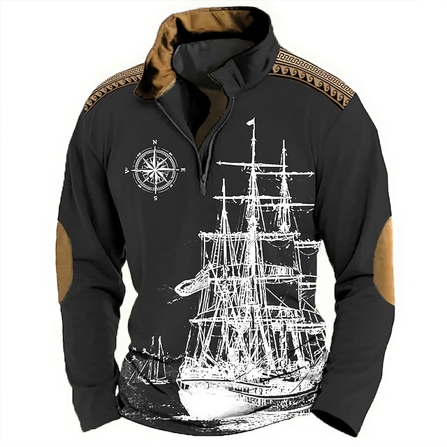 Sailboat And Compass Mens Graphic Hoodie Ship Prints Daily Classic ...