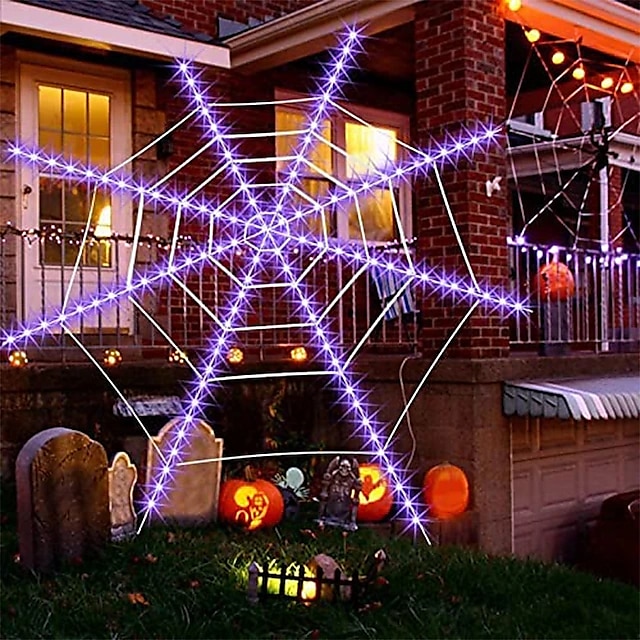  3.6M Halloween Cobweb Light Spider Net Light Decor Waterproof 120 leds Bulbs Outdoor Battery Power
