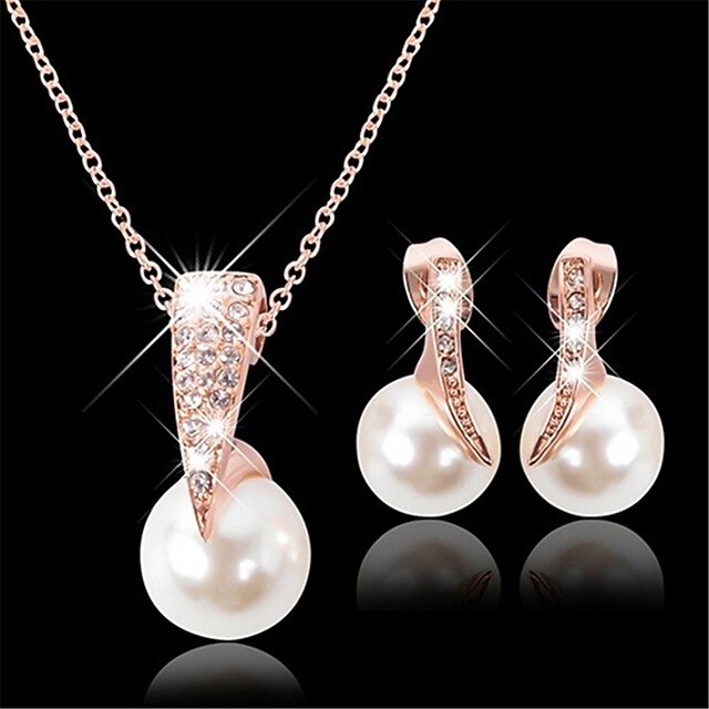 1set(1pcs Necklace1pair Earrings) Shiny Luxury Imitation Pearl Rhinestone Alloy For Women's Party Evening Gift Daily 7
