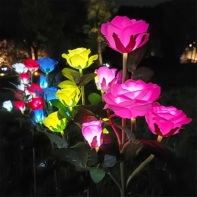 5-Head LED Solar Rose Orchid Flower Light - Waterproof Outdoor Pathway ...
