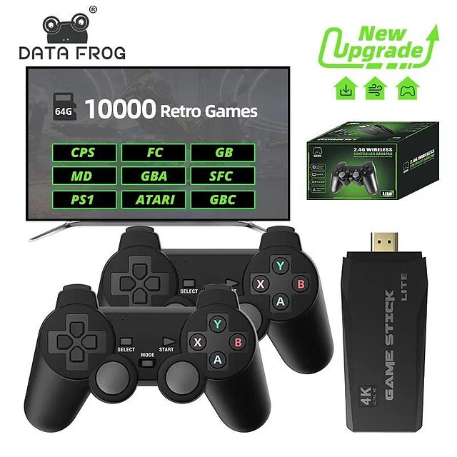  DATA FROG Retro Video Game Console 2.4G Wireless Console Game Stick 4k 10000 Games Portable Video Game Dendy Game Console for tv, Christmas Birthday Party Gifts for Friends and Children