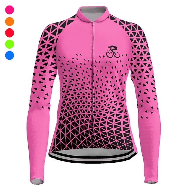  21Grams Women's Cycling Jersey Long Sleeve Bike Top with 3 Rear Pockets Mountain Bike MTB Road Bike Cycling Breathable Quick Dry Moisture Wicking Reflective Strips Violet Dark Pink Yellow Graphic