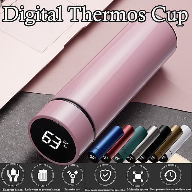  480 ml digitale Thermoskanne, intelligente Temperaturanzeige, Wasserflasche, Wärmekonservierung, Vakuum-Thermoskanne für Kaffee, Tee