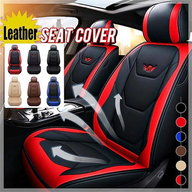 5 Seat Full Set Luxury Universal 5D PU Leather Front Car Seat Cover, Waterproof, Breathable Seat Protector Mat2