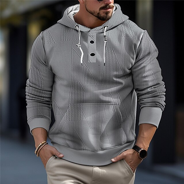 Men's Hoodie Button Up Hoodie Black White Gray Hooded Plain Jacquard Pocket Sports & Outdoor Daily Holiday Textured Streetwear Cool Casual Spring & Fall Clothing Apparel Hoodies Sweatshirts Long4