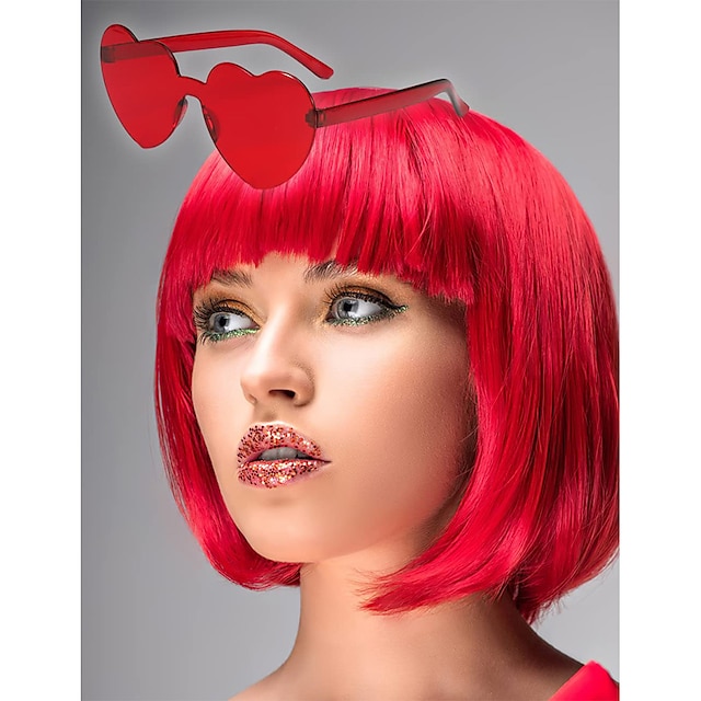  12 Inch Red Wig Red Wigs for Women Red Bob Wig Red Wig with Bangs Short Red Wig Costume Cosplay Party Wig Wigs for Women (Only Wigs)