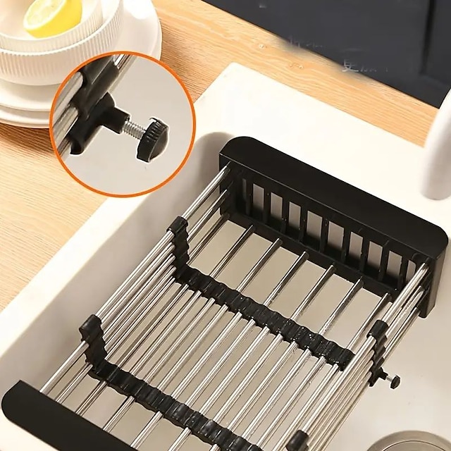 1pc Drain Rack, Stainless Steel Kitchen Basket, Home Dish Rack, Retractable  Sink Shelf, Suitable For Rectangular Sink