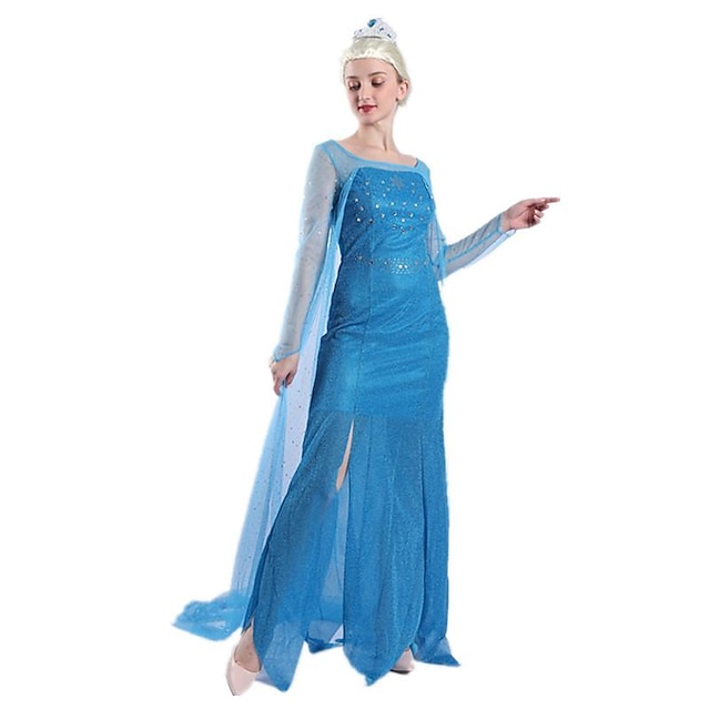  Frost Prinsessa Elsa Klänningar Cosplay-kostym Blommaflickaklänning Dam Film-cosplay A-linjeformad Underkjol / klänning Mönster klänning 1106 Halloween Maskerad Klänning