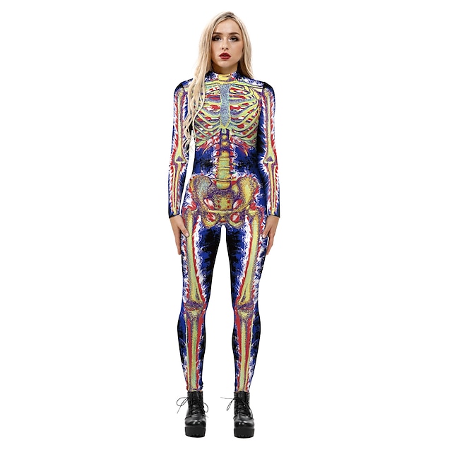  Totenkopf Halloween Cosplay Kostüm Ganzkörperanzug Bodysuit Einteiler Kinder Erwachsene Damen Karneval Maskerade Leistung Party Einfache Halloween-Kostüme Verkleiden