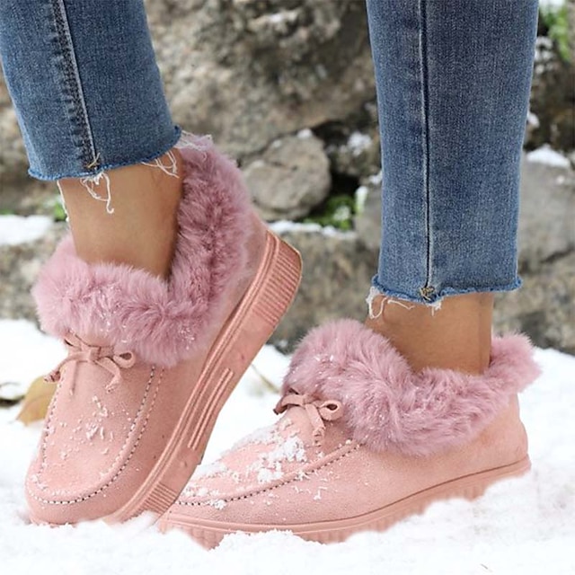  Pentru femei Cizme Cizme de Zăpadă Pantofi de piele intoarsa Mărime Plus Size În aer liber Zilnic Culoare solidă Căptușiți Ghete Botine Iarnă Toc Drept Vârf rotund Epocă Drăguţ Pluș Imitație Blan
