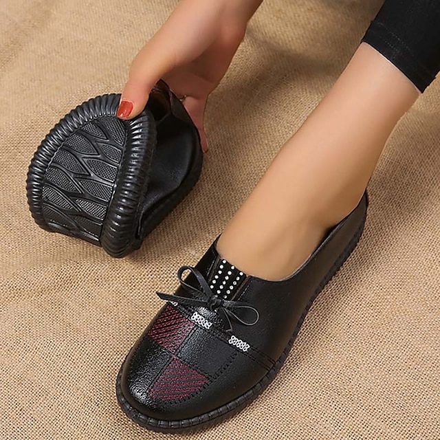  Pentru femei Pantofi Flați Pantofi de confort Zilnic Mers Bloc Culoare Vară Funde Toc Drept Vârf rotund Casual Confortabili minimalism Imitație Piele Loafer Negru Galben Roșu-aprins
