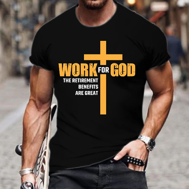 Work For God Mens 3D Shirt | Blue Cotton | Letter Graphic Prints Wine ...