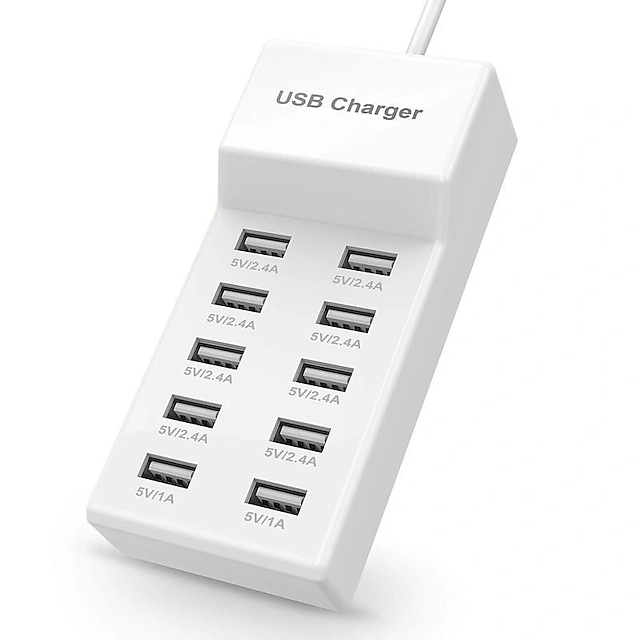  50W USB Charger Power Strip Wall Socket EU US Plug 5V 2.4A High Speed Power Cable 10-bit USB Port Support 10 Devices Charge