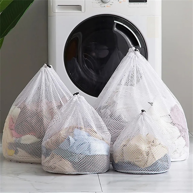  1pc maglia con coulisse biancheria intima cesto della biancheria sacchetti per il lavaggio organizzatore borsa per lavatrice a rete borsa per biancheria sporca di grande capacità