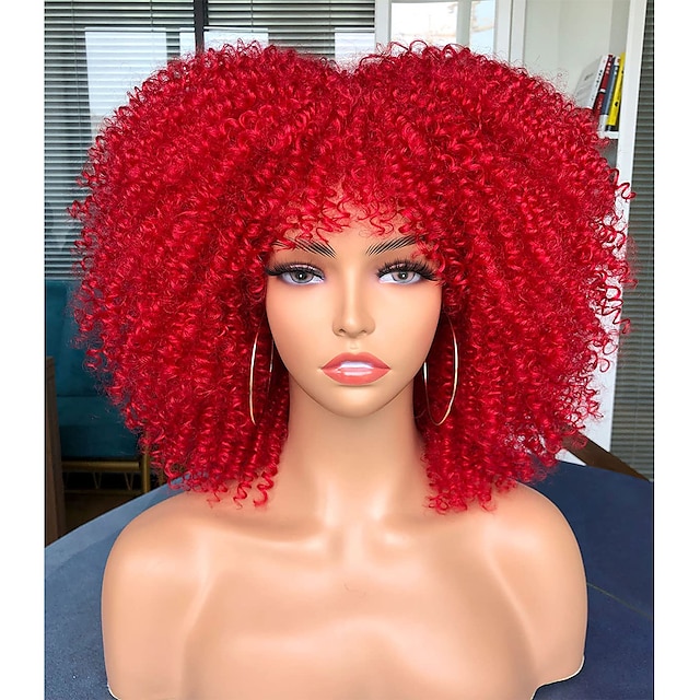  Curly Wig with Bangs for Black Women Short Kinky Curly Wig 14inch Afro Hair Halloween Party Christmas Cosplay Wigs(