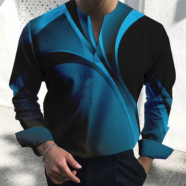 Men's Shirt Dress Shirt Gradient Outdoor Casual Yellow Red Blue Green Long Sleeve V Neck Summer Fall Clothing Apparel Print 6