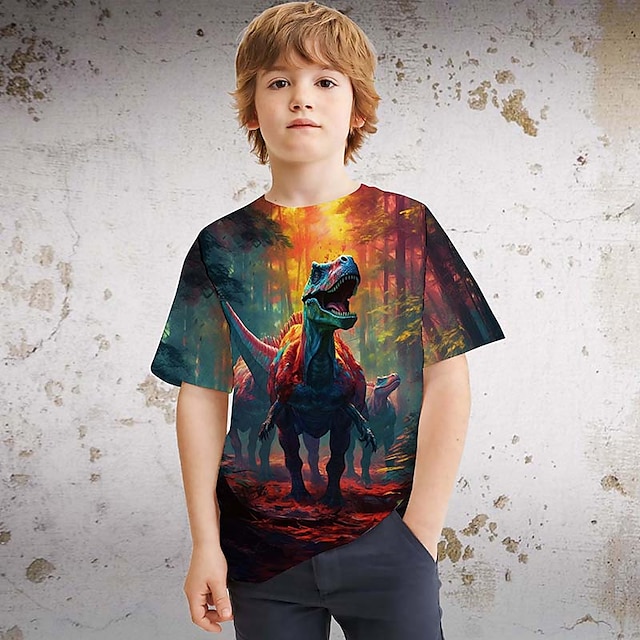  Boys 3D Graphic Animal Dinosaur T shirt Short Sleeve 3D Print Summer Spring Active Sports Fashion Polyester Kids 3-12 Years Outdoor Casual Daily Regular Fit
